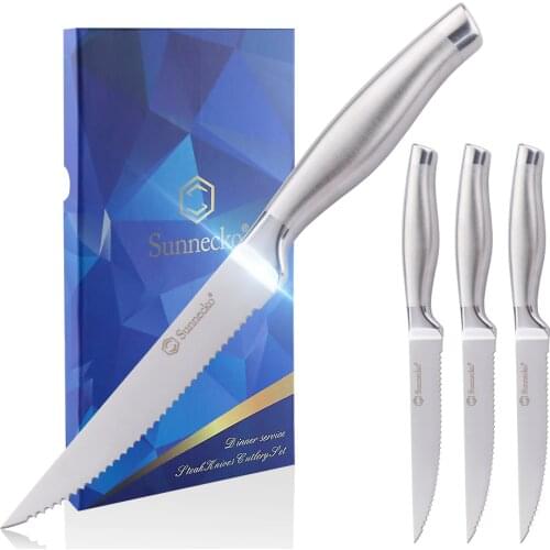 SUNNECKO 4pcs 5'' Steak Knife Set Stainless Steel Blade Kitchen Knives Seamless handle Sharp Dinner Knife Meat Cutter Chef Tools