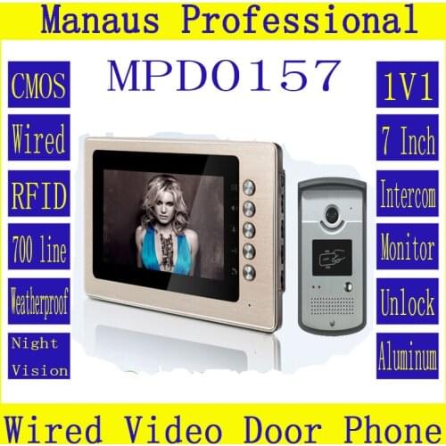 Newest RFID 7inch Wired Video Door Phone Door bell for Home Security with IR Camera,One to One Video Interphone Doorbell D157b