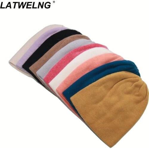 2021 New Women Real Rabbit Knitted Beanies Hat Double Thickening Winter Warm Hats Man High Elasticity Hedging Cap Wholesale