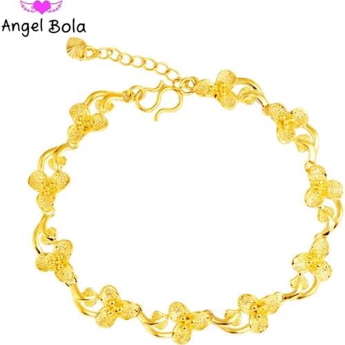 New Design Golden Flower Fashion Luxury Jewelry Lady Charm Bracelet Muslim Bride Wedding Party Holiday Gift Jewelry Wholesale