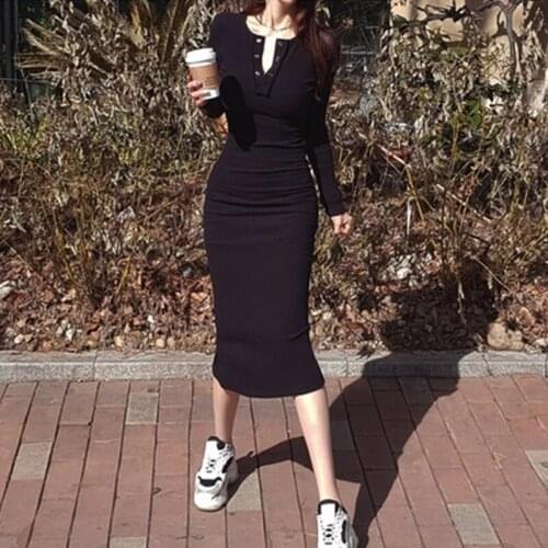 New arrival fashion bodycon dress women elegant autumn office lady sexy knit bouncy temperament simple cute pencil party dress