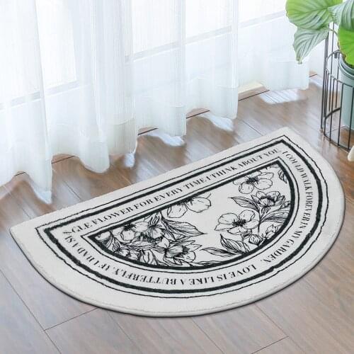 Semicircle Imitation cashmere bath mat INS style plant printing bathroom carpet Living room absorbent anti-slip floor mat