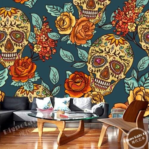 Custom 3D retro wallpaper. Skull flowers used to decorate the living room mural KTV Bar Restaurant backdrop waterproof wallpaper