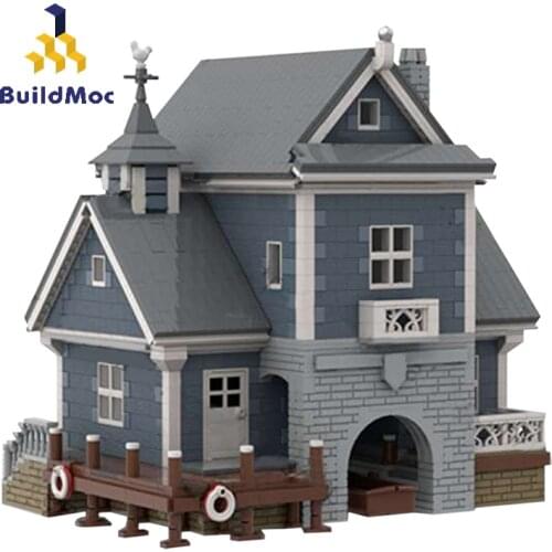 BuildMoc City House Architecture Fish Store Fisherman Villa Building Blocks MOC City Street View Village Bricks Toy For Children