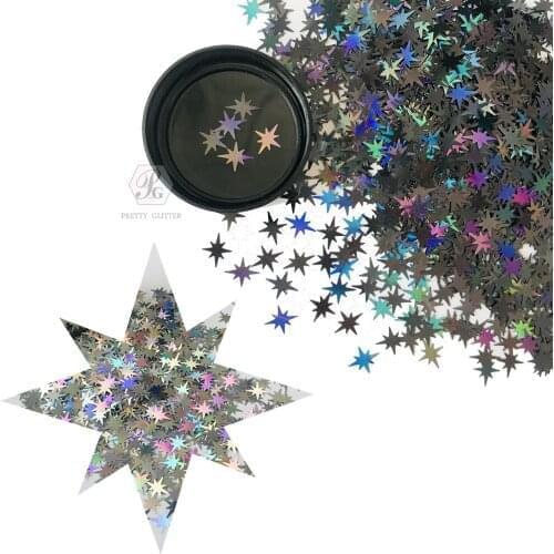 PrettyG 1 Set 12 C Polaris Exploding Star Shaped Holographic Glitter Nail Sequins Flakes Manicure Art Decoration Accessories