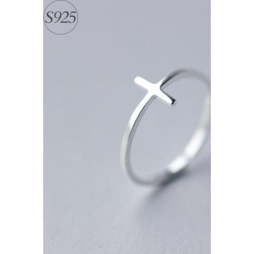 Real. 925 Sterling Silver High Polished Jesue Cross Ring crucifix Sideway Thin adjustable Religion lead and nickel free J957