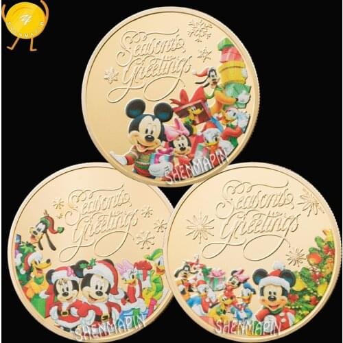 Merry Christmas Color Cartoon Commemorative Coin 999 Gold Home Decorations Coins Collectibles New Years Birthdays Gift 3 pieces