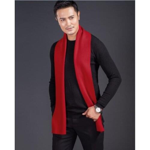 High quality mens plain red color long scarf winter knitting thick scarf for Man