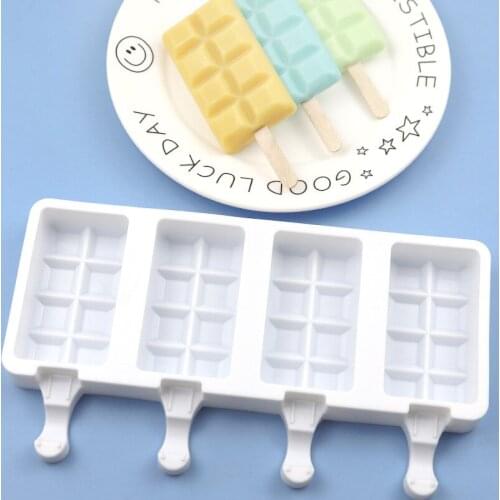 Silicone Ice Cream Mold 4 Cell Ice Cube Tray Food Safe Popsicle Moulds DIY Homemade Freezer Ice Lolly Mould Home Ice Cream Tools