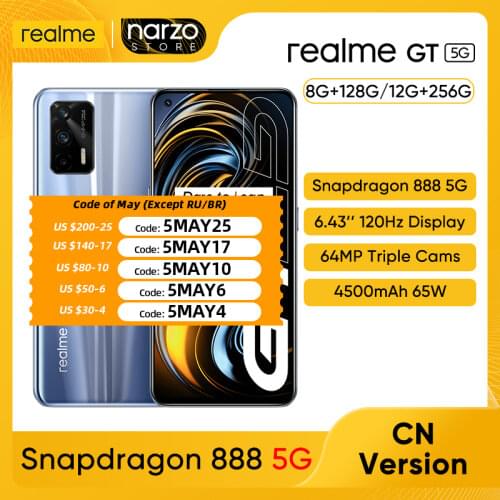 Realme GT 5G Smartphone Global Version 8GB 128GB Snapdragon 888 5G 6.43 Inch 120Hz AMOLED Display 64MP Camera 65W Charge NFC