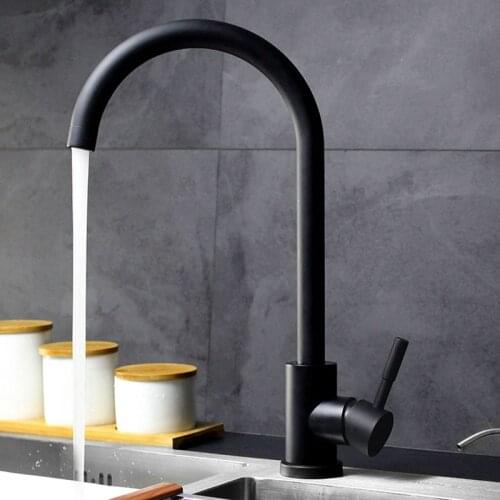 Kitchen Faucet Stainless Steel White/Black Paint Sink Tap 360 Degree Rotation Curve Outlet Pipe Tap Hot and Cold Water Mixer Tap