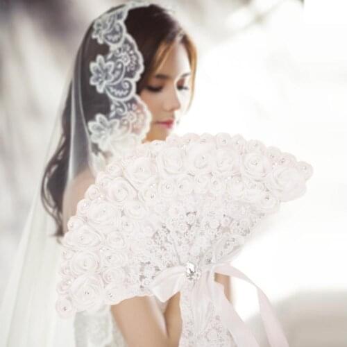 NEW Bride Handheld Fan Lace Rose Fans Non-foldable Fan Wedding Party Supplies Photo Shoot Props For Dance Wedding Decoration