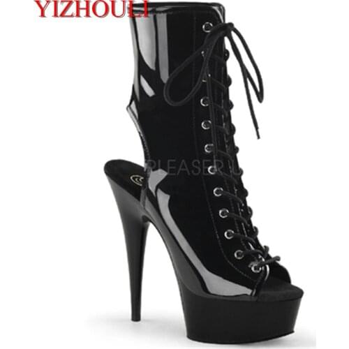 15 cm fashion stage shoes, banquet thick waterproof platform boots, fish mouth inner zipper, PU material short boots
