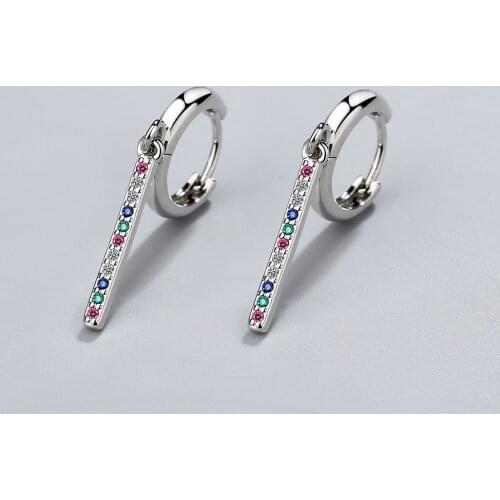 Unique Design Hoop Earrings 925 Sterling Silver Tassel Long Geometric Ear Pin Colorful Crystal Jewelry For Women Girl Piercing