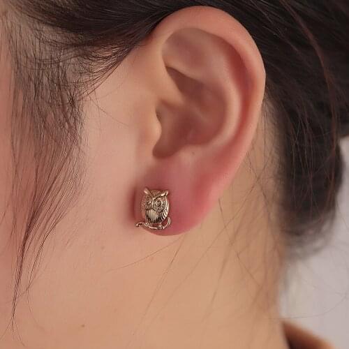 Vintage Chunky Owl on a Branch Stud Earrings For Men Women Cute Bird Earring Delicate Cocktail Party Jewelry Gift