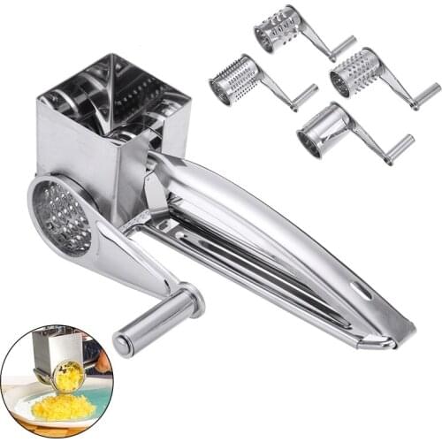 Rotary Cheese Grater Hand Held Rotary Cutter Slicer Shredder Multifunction Stainless Steel Cheese Slicer Tool with 4 Planer Tool