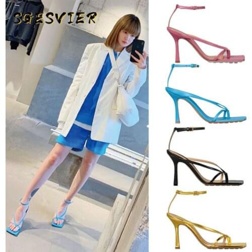 SGESVIER Sexy High Heels Pumps Metal Buckle Lace Up Women Sandals 2020 Spring Summer Party Wedding Peep Toe Fashion Shoes Woman