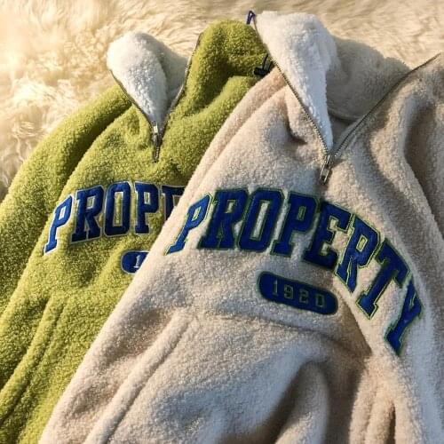 Warm Lambswool Hoodies Women Vintage Letter Sweatshirt Hooded Oversize Thick Plus Autumn Winter Harajuku Pullover Shaggy Coat