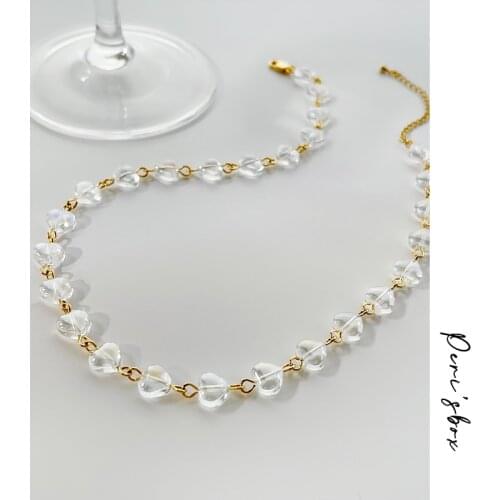 PerisBox Cute Geometric Love Beads Choker For Women Romantic Transparent Heart Acrylic Beaded Necklaces Summer Necklace Jewelry
