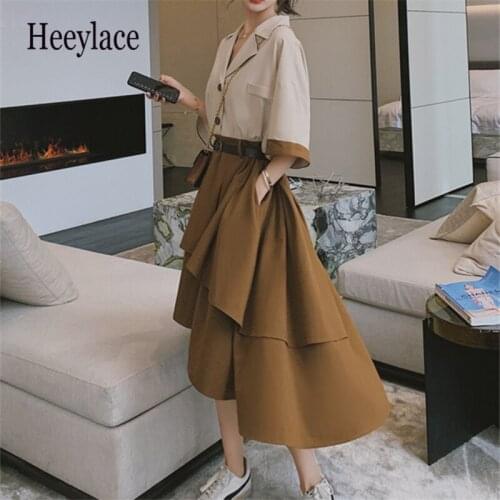 Dress Women French Vintage Summer 2021 New Stitching Color V-Neck Office Lady Elegant Female Cupcake Dress Vestidos