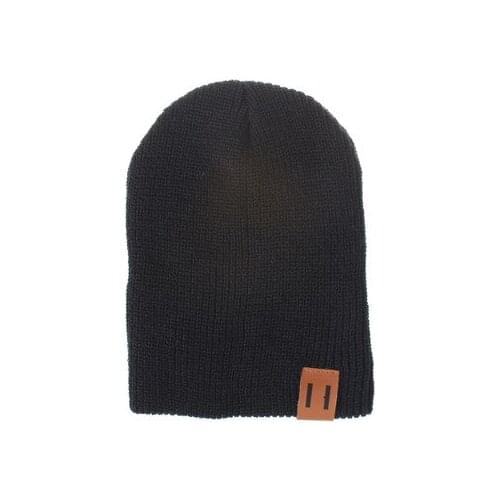 Winter Kids Boy Girl Leather Labled Knitted Artificial Hat Crochet Childrens Caps Baby Beanie Hats Bonnet