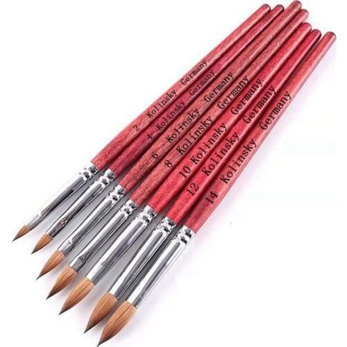 1pc 100% Kolinsky Sable Hair Nail Brush Size 2/4/6/8/10/12/14 Carving Pen Gel Nail Art Tools Acrylic Powder Drawing Brush AU-06