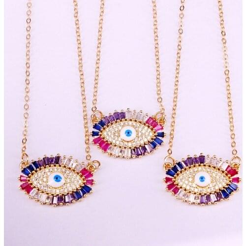 10PCS, 18*26mm, Gold Color Cubic Zirconia Eye Pendant Micro pave necklace Charm Rainbow Colorful CZ Statement Necklace