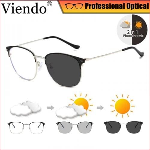 2 in1 Photochromic Anti Blue Ray Radiation Eyeglasses Women Men Metal Glasses Frame Blue Light Blocking Filter UV400 Protection