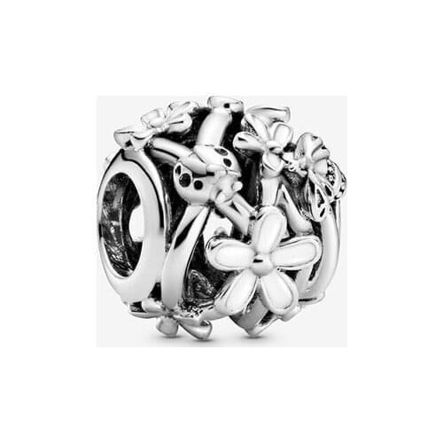 2020 New 925 Sterling Silver Beads Openwork White Daisy Flower Charms fit Original Pandora Bracelets Women DIY Fashion Jewelry