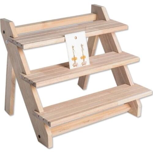 3-Layer Jewelry Display Tray Pendant Earrings Bracelet Rings Display Blocks Solid Wood Display Holder