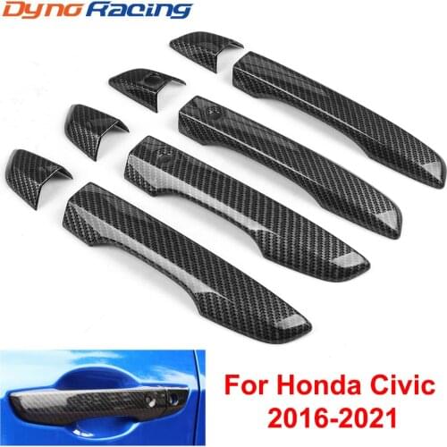 8PCS Carbon Fiber Print Car Exterior Door Handle Grab Cover Bezel Trim Styling For Honda Civic 10th 2016 2017 2018 2019
