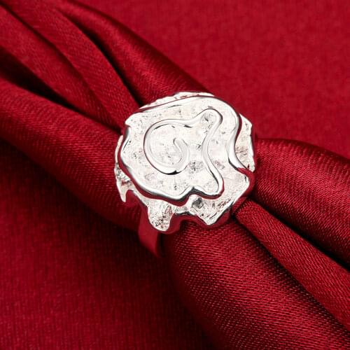 925 Solid Sterling Silver Jewelry Rose Flower Finger Rings for Women Size 7 8 9 Fashion Wedding party Jewelry girl Holiday gifts