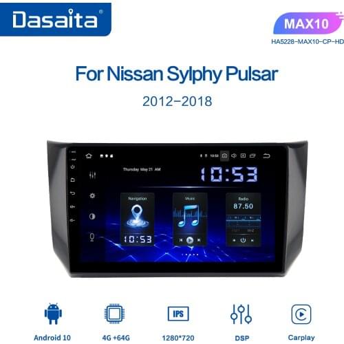 Dasaita 10.2" Android 10.0 Car Radio for Nissan Sylphy Pulsar 2012-2018 1 Din GPS Navigation Multimedia Video Player Carplay
