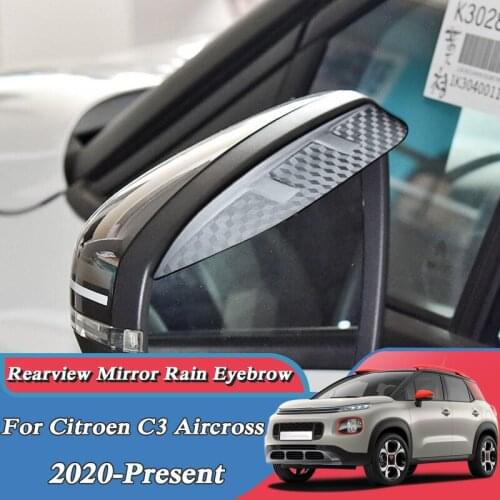 2pcs Car Carbon Firber Black Rearview Mirror Rain Eyebrow For Citroen C-Elysee C3 C5 Aircross DS7 DS4 DS5 DS5LS 2018-Present