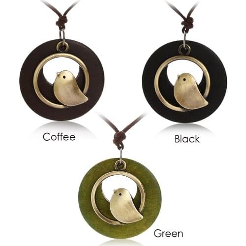 Bohemia Bird Pendant Necklaces Long Wooden Beads Velvet Chain Charms Necklaces Unisex Statement Jewelry Christmas Gifts