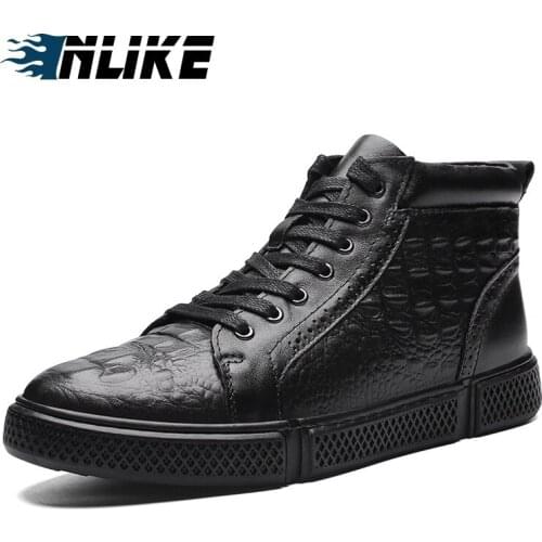INLIKE Men Boots Genuine Leather Winter Work Shoes Men Ankle Footwear Men Boots High Top Sneakers