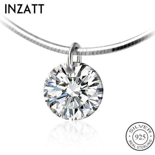 INZATT Real 925 Sterling Silver ROUND Zircon Pendant Necklace For Fashion Women Birthday Party Fine Jewelry Cute Accessories