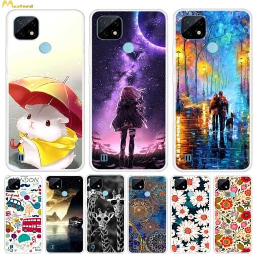 RealmeC21 Case For Oppo Realme C21 Silicone Back Cover Real Me C 21 6.5" Phone Cases Clear TPU Painted Cute Daisy Flowers Funda