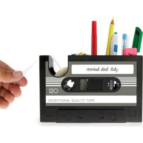 Pen Pencil Holder Cassette Tape Box Office Desktop Organizer Pen Container Storage with tape dispenser