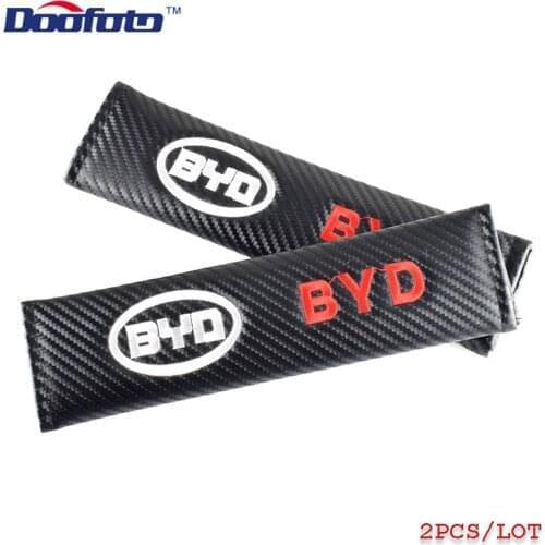 Doofoto 2x Car Seat Belt Cover For BYD F3 F0 S6 F3R F0 F 3 Accessories Shoulder Protective Case Padding Car Styling Carbon Fiber