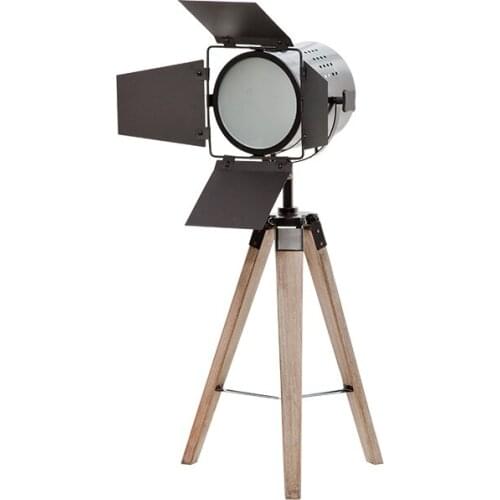 European and American style retro fashion wooden table lamp Industrial wind creative lamp Stainless steel photography light