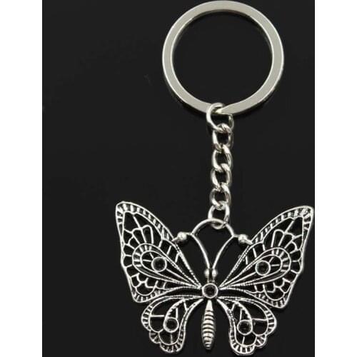Fashion Hollow Butterfly 48x38mm Pendant 30mm Key Ring Chain Bronze Silver Color Men Car Gift Souvenirs Keychain Dropshipping