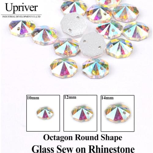 Upriver 8mm 10mm 12mm 14mm 16mm 18mm Round Rivoli Clear Crystal Sew On Rhinestone Glass Crystal AB
