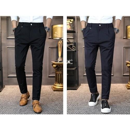 Obrix Business Formal Male Pants Solid Pattern Smart Casual Office Work Mid Waist Rings Pants For Men