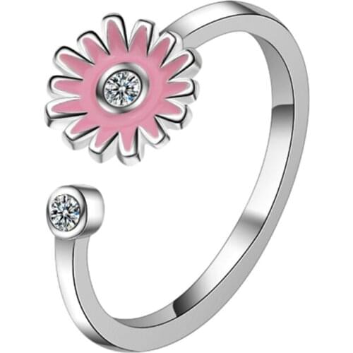 Fresh personality sweet and versatile two-color five-petal flower opening female models silver plated rings SA109