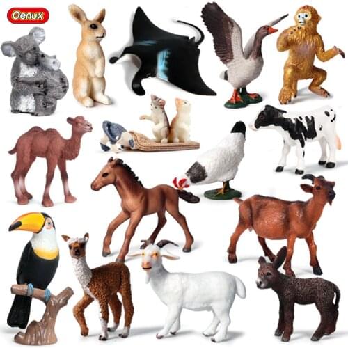 Oenux Poultry Animals Hen Duck Model Action Figure Alpaca Cow Horse Figurines Butterfly Spider Miniature Collection Toy For Kid