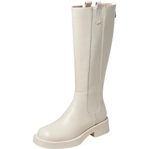 Autumn Winter Modern Boots Knee-High Elegant Boot Short Plush Warm Black White Women Low Heels Female Shoes Footwear Solid A5