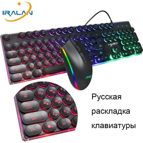 Russian Version USB Wired Keyboard and Mouse Punk Retro Russian Keyboards Round Keycap Multimedia Buttons Game Mice RU Keyb oard