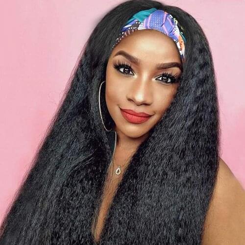 Kinky Straight Headband Wig Human Hair Wigs For Black Women Peruvian Yaki Hair Wigs Gluless Non Lace Closure Wigs