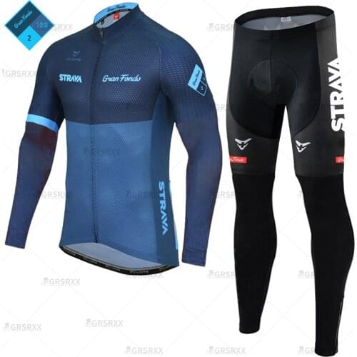 STRAVA Cycling Jersey Set Autumn Spring 12 Colors Bike Team Racing Uniform Breathable Mens Downhill MTB Bicycle Clothing